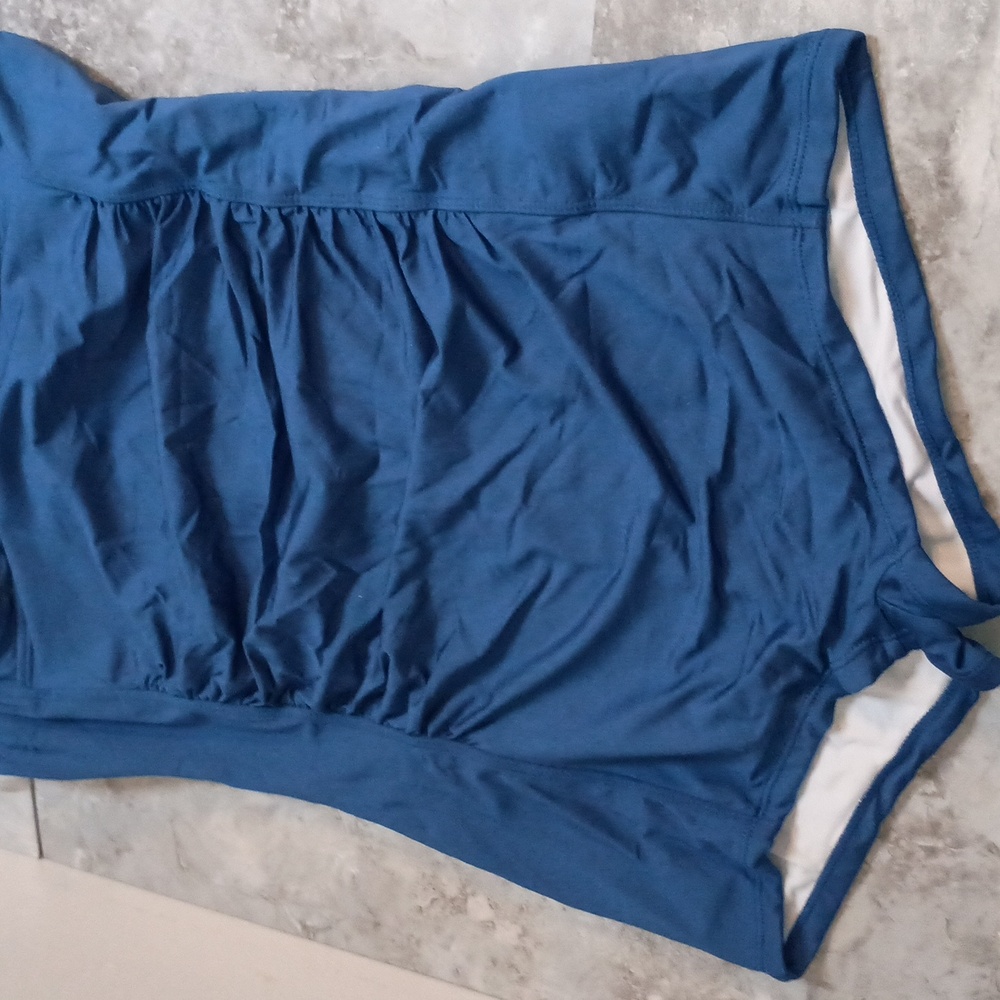 Women's One Piece XXL Tummy Control Swimsuit Boyshort Retro Bathing Suit Blue - Picture 9 of 12